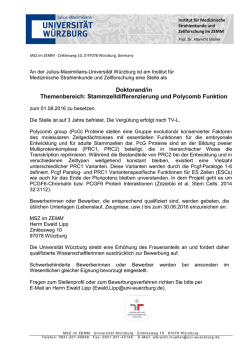 Doktorand/in Themenbereich: Stammzelldifferenzierung und
