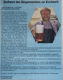 Gru&szlig;wort des B&uuml;rgermeisters zur Kirchweih