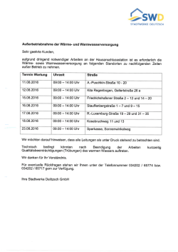 Außerbetriebnahme Warmwasser