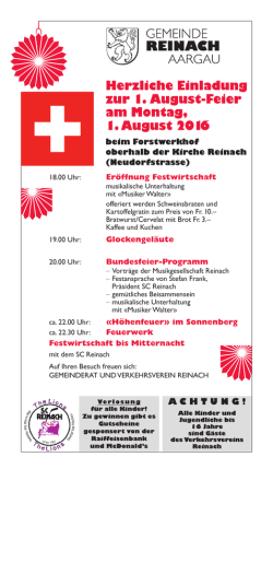 Herzliche Einladung zur 1. August-Feier am Montag, 1