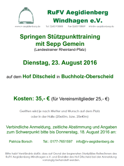 Springen Stützpunkttraining mit Sepp Gemein Dienstag, 23. August