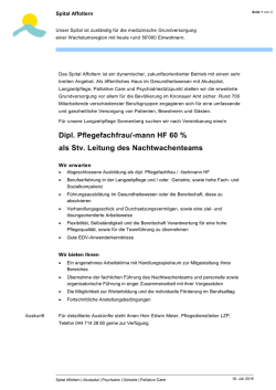 Dipl. Pflegefachfrau/-mann HF 60 % als Stv. Leitung des