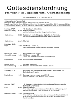 Gottesdienste vom 17.7.- 24.7.2016