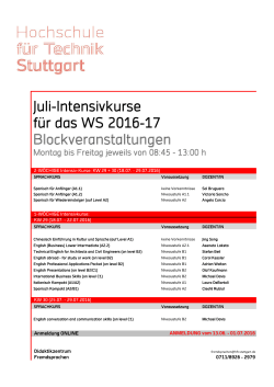 Juli-Intensivkurse f&uuml;r das WS 2016/17