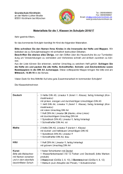 Materialliste Klasse 1 - Grundschule Kirchheim