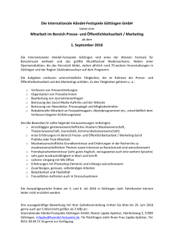 Die Internationale Händel-Festspiele Göttingen GmbH Mitarbeit im