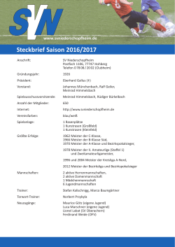 Steckbrief Saison 2016/2017