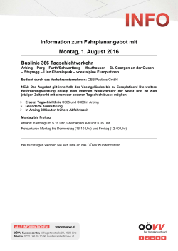 Information zum Fahrplanangebot mit Montag, 1. August 2016
