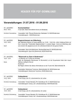 Veranstaltungen: 31.07.2016 - 01.09.2016