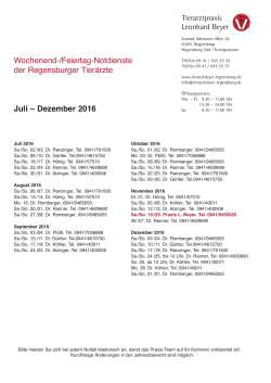 Notdienstplan 2016 / 2. Halbjahr