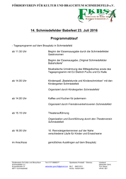14. Schmiedefelder Babsfest 23. Juli 2016 Programmablauf