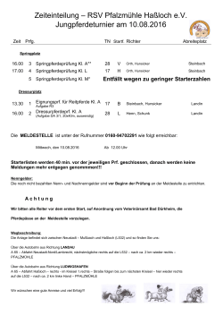 Jungpferdeturnier am 10.08.2016 Zeiteinteilung – RSV Pfalzmühle