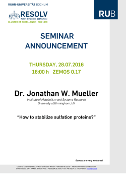 SEMINAR ANNOUNCEMENT Dr. Jonathan W. Mueller