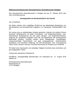 Stellenausschreibung beim Schweizerischen Generalkonsulat