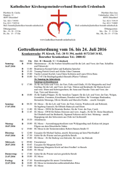 Gottesdienstordnung vom 16. bis 24. Juli 2016