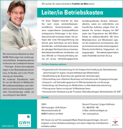 Leiter/in Betriebskosten - GWH Wohnungsgesellschaft mbH Hessen
