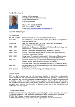 1 Prof. Dr. Marc Freichel Institute of Pharmacology