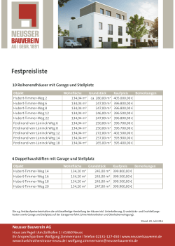 Festpreisliste - Huelchrather Strasse