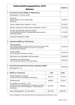 Selbstanlieferungsgebühren 2016 Abfallart