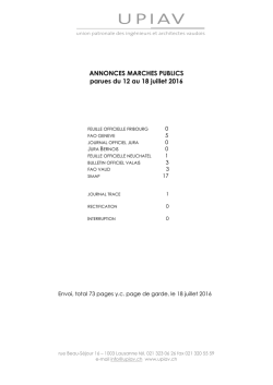 ANNONCES MARCHES PUBLICS parues du 12 au 18 juillet 2016
