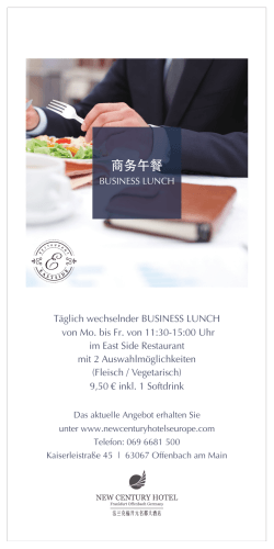 Business Lunch Flyer NEW - New Century Hotel Frankfurt Offenbach