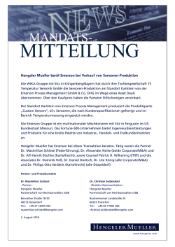 Hengeler Mueller ber&auml;t Emerson bei Verkauf von Sensoren