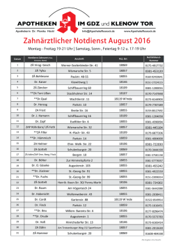 Zahnärztlicher Notdienst August 2016