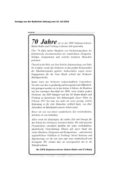 Anzeige aus der Badischen Zeitung vom 16. Juli 2016