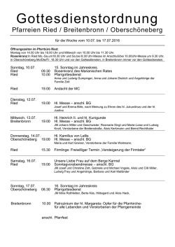Gottesdienste vom 10.7.- 17.7.2016