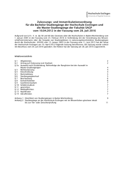Zulassungs- und Immatrikulationsordnung für die Bachelor