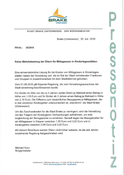 Keine Mehrbelastung der Eltern für Mittagessen in
