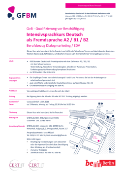 Intensivsprachkurs Deutsch als Fremdsprache A2/B1/B2