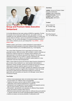 Group and Premium Sales Executive Switzerland