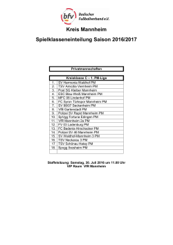 Kreis Mannheim Spielklasseneinteilung Saison 2016