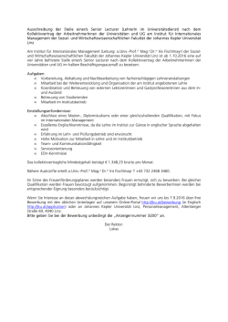 Ausschreibung der Stelle einer/s Senior Lecturer (LehrerIn im