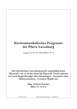 Kirchenmusikalisches Programm der Pfarre Laxenburg August
