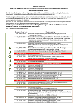 Immatrikulationstermine f&uuml;r das WS 2016/17