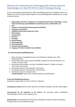 Hinweise f&uuml;r Studierende des Studiengangs BA Lehramt Spanisch