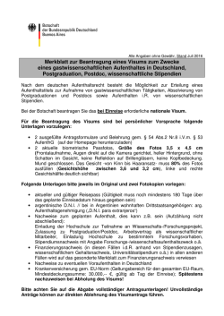Merkblatt zur Beantragung eines Visums zum Zwecke eines