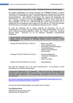 Hinweise f&uuml;r Erstsemesterstudierende im Bachelor AC
