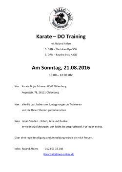 Karate – DO Training Am Sonntag, 21.08.2016