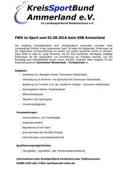 Ausschreibung FSJ 2016 - KreisSportBund Ammerland