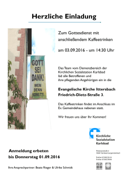Herzliche Einladung - Kirchliche Sozialstation Karlsbad