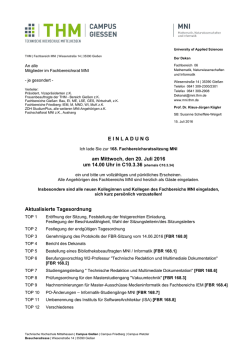 Einladung 168. MNI FBR-Sitzung am 20.07.2016