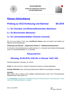 Klausur Organische Chemie II Dienstag, 02.08