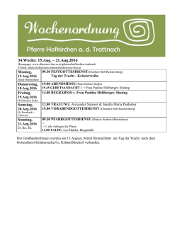 34.Woche: 15.Aug. – 21.Aug.2016 - Pfarre Hofkirchen an der Trattnach