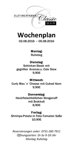 Wochenplan - Oldtimerfabrik Classic