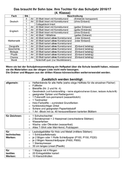 Das braucht Ihr Sohn bzw. Ihre Tochter für das Schuljahr 2016/17