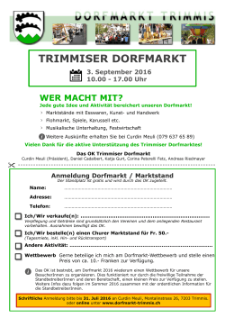 Anmeldungs-Flyer 2016 - Dorfmarkt Trimmis: Willkommen