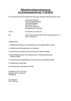 Öffentliche Bekanntmachung zur Kommunalwahl am 11.09.2016